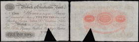 Wisbech & Lincolnshire Bank &pound;5 dated 1894 series No.X7808 for Gurney, Birkbeck, Barclay & Buxton, triangular cut-cancellation through signature,...