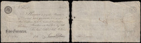 Bourton on the Water Five Guineas 18 Feb 1806 payable at Beddome, Fysh Fenchurch Street London for Palmer, Hill and Wilkins Fine number 875, signed Sa...
