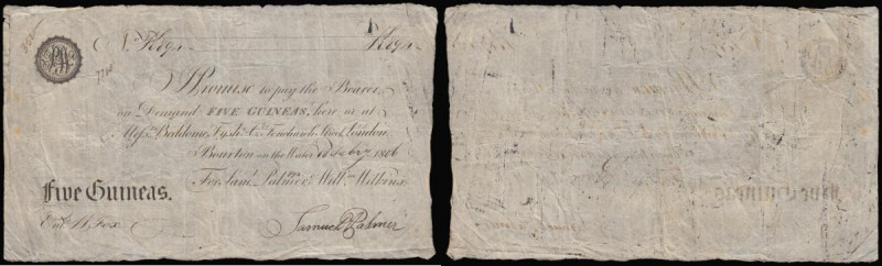 Bourton on the Water Five Guineas 5 May 1806 payable at Beddome, Fysh Fenchurch ...