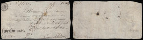 Bourton on the Water Five Guineas 5 May 1806 payable at Beddome, Fysh Fenchurch Street London for Palmer, Hill and Wilkins Very Good, trimmed 835, sig...