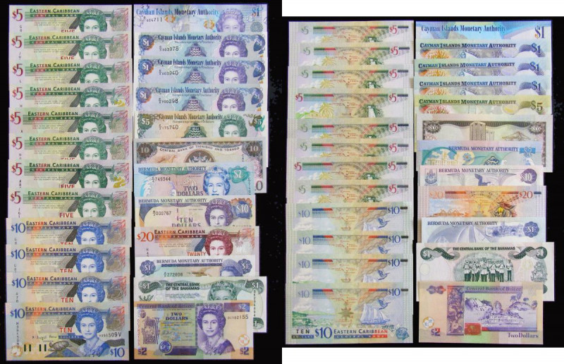 Bahamas Dollar 1996, Belize $2 2005, Bermuda $2 2000, $5 1986 and $10 1999, Caym...