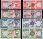 Bahrain Monetary Agency SPECIMEN Set Authorisation 23 1973 Half, One, Five, and Ten as Pick 7,8,9 10 serial numbers 000000 and with SPECIMEN in red ac...