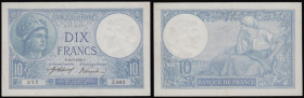 France 10 Francs 1916 signatures J. Laferriere and E.Picard, Pick 73a, serial number Z.883 277, EF or better and pressed, looks better, very seldom of...