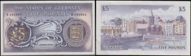 Guernsey Treasurer of The States 5 Pounds Pick 46b (BY GU42b) ND 1969 - 1975 serial number B495804 bearing the signature of C. H. Hodder titled Treasu...