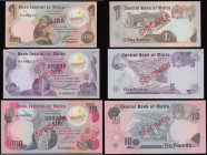 Malta Specimen Collector Set Pick CS1 issued 1979 comprising Ten Pounds, Five Pounds and One Pound, Maltese Cross prefix with matching serial numbers ...