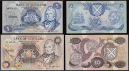 Scotland - Bank of Scotland (2) Ten Pounds 1986 dated 8th January 1986, signatures T.N.Risk and D.B.Pattullo, serial number BF348282 Pick 113c A/UNC, ...