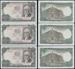 Spain 1000 Pesetas dated 17.9.1971, issued 1974, (3) consecutively numbered D4239536, D4239537 and D4239538, Pick 154 UNC

 Estimate: GBP 45 - 65