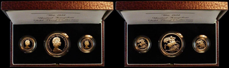 The 1984 United Kingdom Gold Proof Collection Five Pounds, Sovereign and Half So...