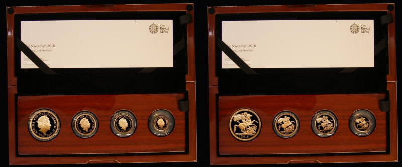 The Sovereign 2018 Four-Coin Gold Proof Set containing Two Pounds, Sovereign, Ha...