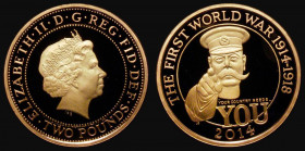 Two Pounds 2014 Outbreak of World War I - Lord Kitchener Gold Proof S.K34 FDC or near so with the odd small nick, uncased in capsule, no box or certif...