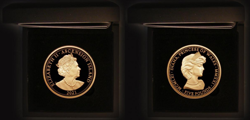 Ascension Island Five Pounds 2021 Princess Diana 60th Birthday Gold Proof FDC in...