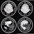 Costa Rica (2) 100 Colones 1974 Wildlife Conservation Series, Reverse: Manatee, KM# 201a Silver Proof FDC, 50 Colones 1974 Wildlife Conservation Serie...