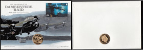 Guernsey Numismatic Cover 2013 70th Anniversary of the Dam Buster's Raid, comprising Five Pounds Guernsey 2003 Gold Proof and Isle of Man Two Pound St...
