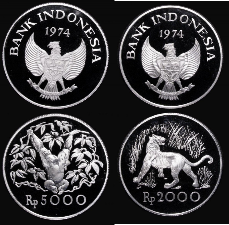Indonesia (2) 5000 Rupiah 1974 Wildlife Conservation Series, Reverse: Orangutan,...