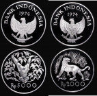 Indonesia (2) 5000 Rupiah 1974 Wildlife Conservation Series, Reverse: Orangutan, KM#40a Silver Proof, 2000 Rupiah 1974 Wildlife Conservation Series, R...