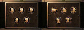 Isle of Man Fifty Pences 2021 a 5-coin set in gold - 'Alice Through The Looking Glass' each reverse depicting a different character, Alice, The Red Qu...