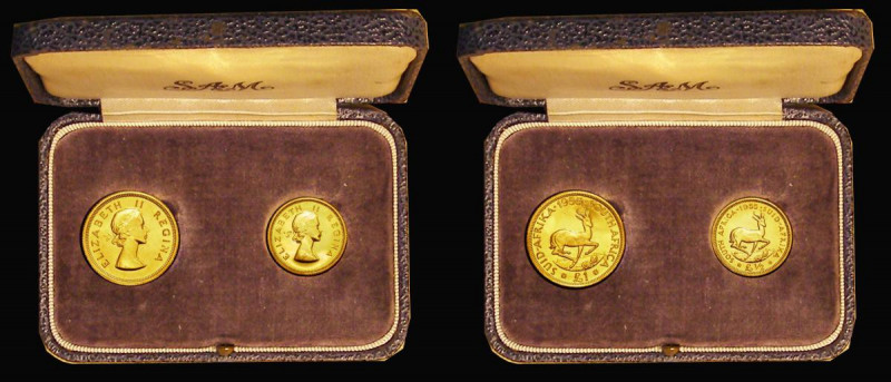South Africa Pound and Half Pound in Gold a 2-coin set Pound 1955 KM#54 and Half...