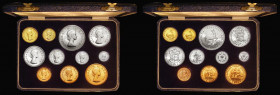 South Africa Proof Set 1954 (11 coins) Gold Pound, Gold Half Pound, and Crown to Farthing KM#PS29, FDC or very near so with just a trace of very light...