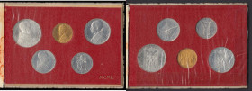 Vatican Mint Set 1950 a 5-coin set comprising 100 Lire Gold KM#48, 10 Lire KM#47, 5 Lire KM#46, 2 Lire KM# 45, and 1 Lira KM#44, set KM#MS44 UNC and l...
