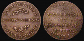 Ireland Halfpenny - Dublin, undated Geale and MacBride, Obverse: GEALE & MACBRIDE 17 WESTMORLAND STREET DUBLIN in 7 lines, the first and last curved, ...