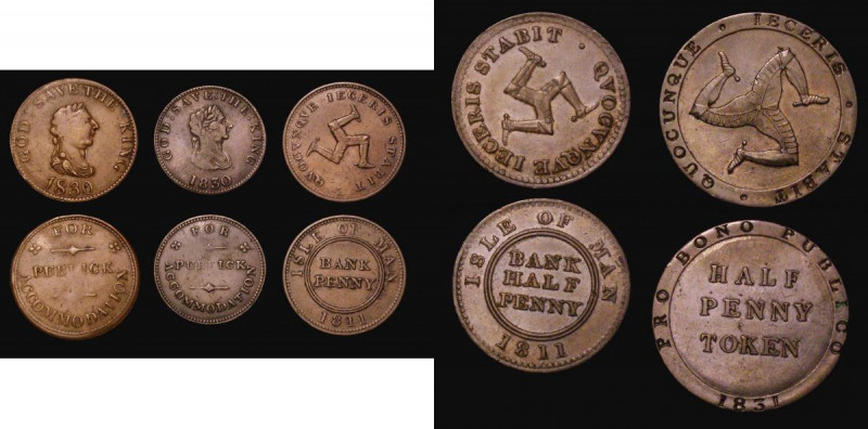 Isle of Man (5) Pennies (2) 1811 Bank Half Penny W.2070, KM#Tn10, Good Fine, 183...