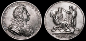 Coronation of George I 1714 the official Coronation issue, 34mm diameter in silver by J.Croker, Eimer 470 Obverse Bust right armoured and draped GEORG...