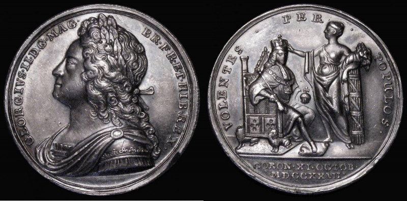 Coronation of George II 1727 34mm diameter in silver by J. Croker, Eimer 510, th...