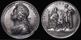 Coronation of George II 1727 34mm diameter in silver by J. Croker, Eimer 510, the official coronation issue, Obverse: Bust left Laureate, armoured and...