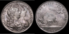 Coronation of William and Mary 1689 35mm diameter in silver by J.Roettier, Eimer 312, Obverse: conjoined and draped busts GVLIELMVS.ET.MARIA.REX.ET.RE...