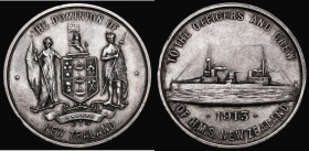 HMS New Zealand Medal 1913, 36mm diameter in silver, by W.R.Bock. Obverse: The Arms of Auckland. THE DOMINIAN OF NEW ZEALAND, Reverse: The battlecruis...