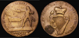 Irish Surplus Revenue Dispute 1755 36mm diameter in Brass by J. Roche ?, Eimer 650, Obverse: Irish harp crowned PROSPERITY TO OLD IRELAND 1754, Revers...