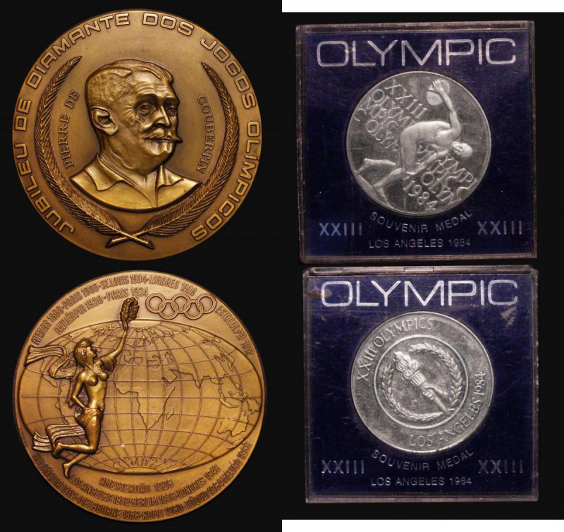 Olympic (2) 1968 Diamond Jubilee 80mm diameter bronze Pierre De Coubertin left f...