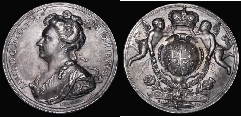 Union of England and Scotland 1707 34mm diameter in silver by J. Croker/S.Bull, ...