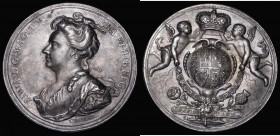 Union of England and Scotland 1707 34mm diameter in silver by J. Croker/S.Bull, Eimer 425 Obverse: Bust Left draped ANNA.D:G.MAG.BR.FR.ET.HIB:REG. Rev...