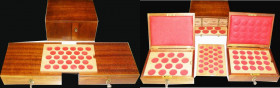 Coin Cabinets (3) all professionally made by Peter Nichols of St. Leonards, the first 210mm x 170mm x 110mm, lockable with key, 8 trays, with all felt...