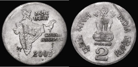 Mint Error - Mis-Strike India Two Rupees 2003 National Integration an off-metal strike in steel rather than cupro-nickel, struck on a round 26mm flan ...