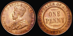 Australia Penny 1931 Normal date alignment KM#23 UNC with around 30%/70% lustre with minor cabinet friction, Very Rare and sought after in high grade,...