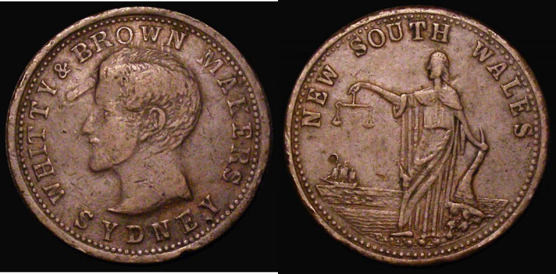 Australia Penny Token 1857 Whitty & Brown, Sydney, New South Wales KM#Tn271 Fine...