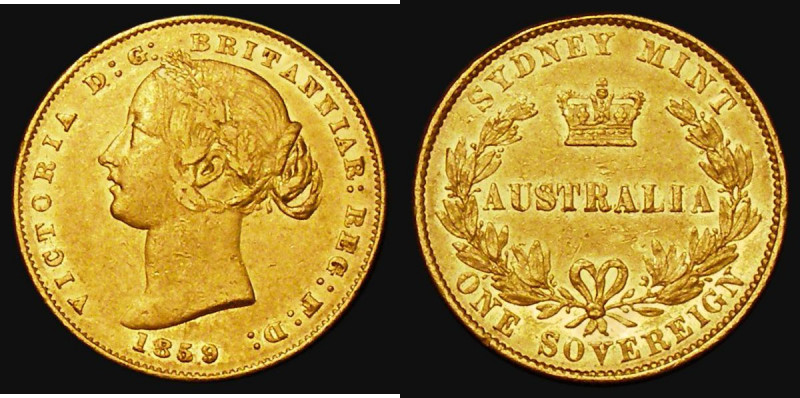 Australia Sovereign 1859 Sydney Branch Mint, Marsh 364, McDonald 106, NVF, scarc...