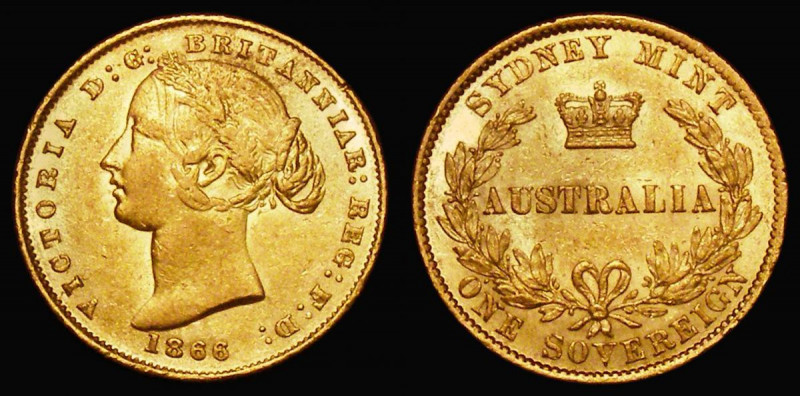 Australia Sovereign 1866 Sydney Branch Mint Marsh 371, About EF/EF, the Sydney B...