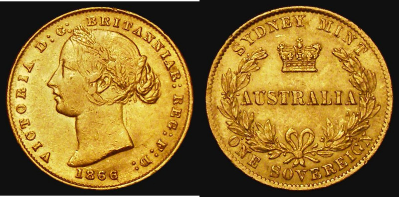Australia Sovereign 1866 Sydney Branch Mint, Marsh 371, McDonald 113, VF/GVF, sc...