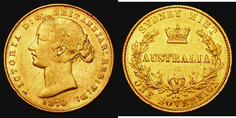 Australia Sovereign 1870 Sydney Branch Mint, Marsh 375, McDonald 117, VF, scarce...