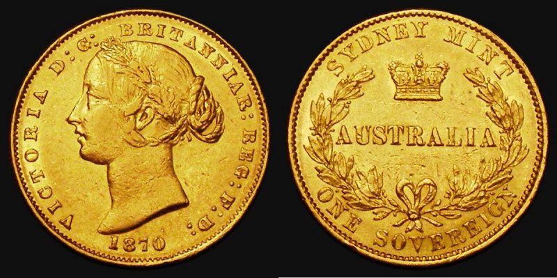 Australia Sovereign 1870 Sydney Branch Mint, Marsh 375, McDonald 117, VF/GVF wit...