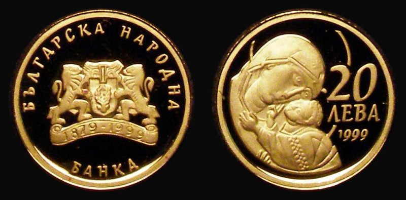 Bulgaria 20 Leva 1999 Gold One Tenth Ounce, Reverse: Mother Mary and Jesus KM#27...