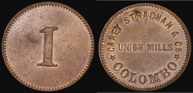 Ceylon - Colombo Penny Token - Estate Token, Carey Strachan Union Mills (undated, c.1873) Pridmore 14, 11.28 grammes, NEF with a trace of lustre, Rare...