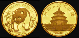 China 25 Yuan 1986 Gold Panda Quarter Ounce KM#133 Gold Proof FDC still sealed in the original plastic, our archive database stretching back to 2003 i...