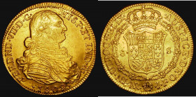 Columbia 8 Escudos 1809 NR JF KM66.1 bright GVF with some unevenness of strike on the portrait and an over strike with much evidence of an underlying ...