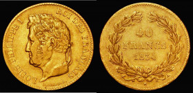 France 40 Francs Gold 1834A KM#747.1 NVF, part of a small group of French 19th Century gold issues offered in this sale

 Estimate: GBP 600 - 700