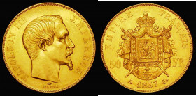 France 50 Francs Gold 1857A KM#785.1 EF retaining some lustre, a gentle edge bruise a slight distraction, part of a small group of French 19th Century...