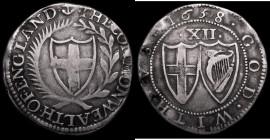 Shilling 1658 Commonwealth, No Stop after ENGLAND, ESC 998A, Bull 165, mintmark Anchor, 5.78 grammes, Fine, a little off-centre with slightly uneven t...